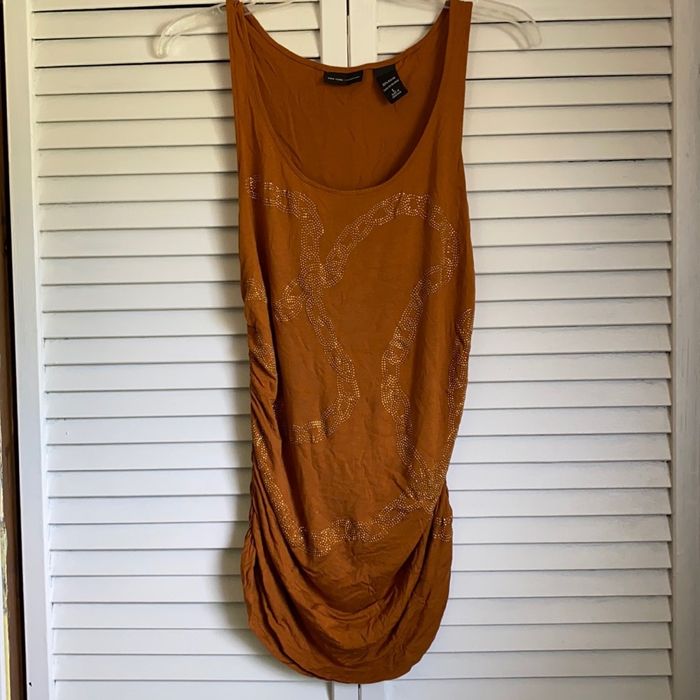 Ruched tank with shiny chain embellishment